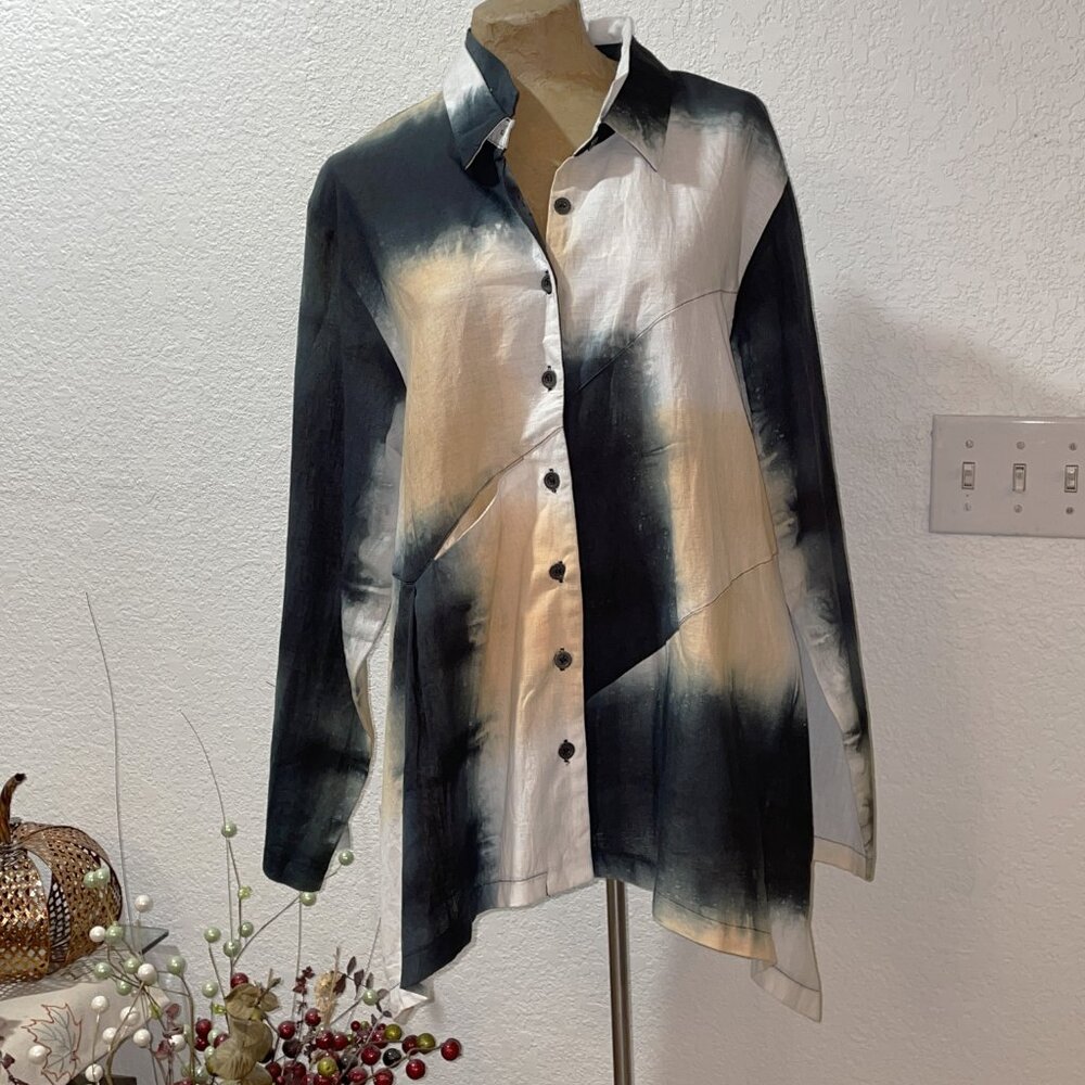 NWT Oversize Blue White Tie Dye Lagenlook Blouse MSQUARE by NEETU MALIK sz 1 M L